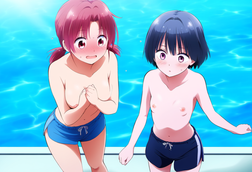 Topless girls in the pool 1