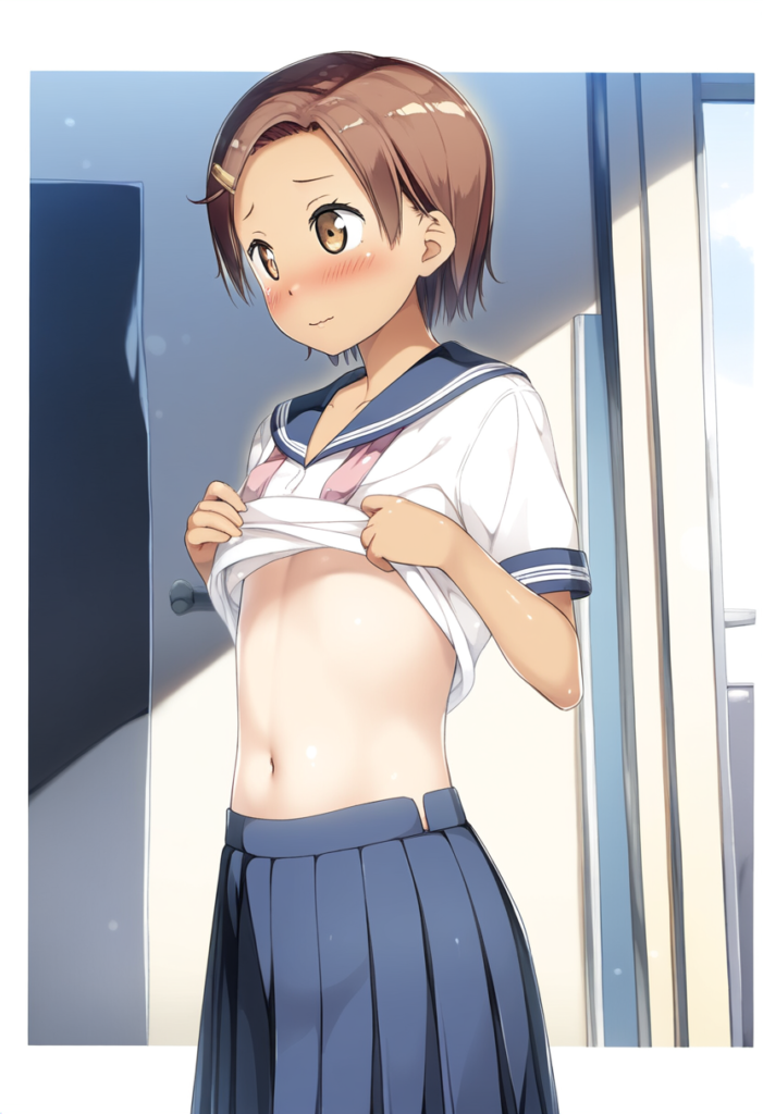 Yuna undresses her school uniform.